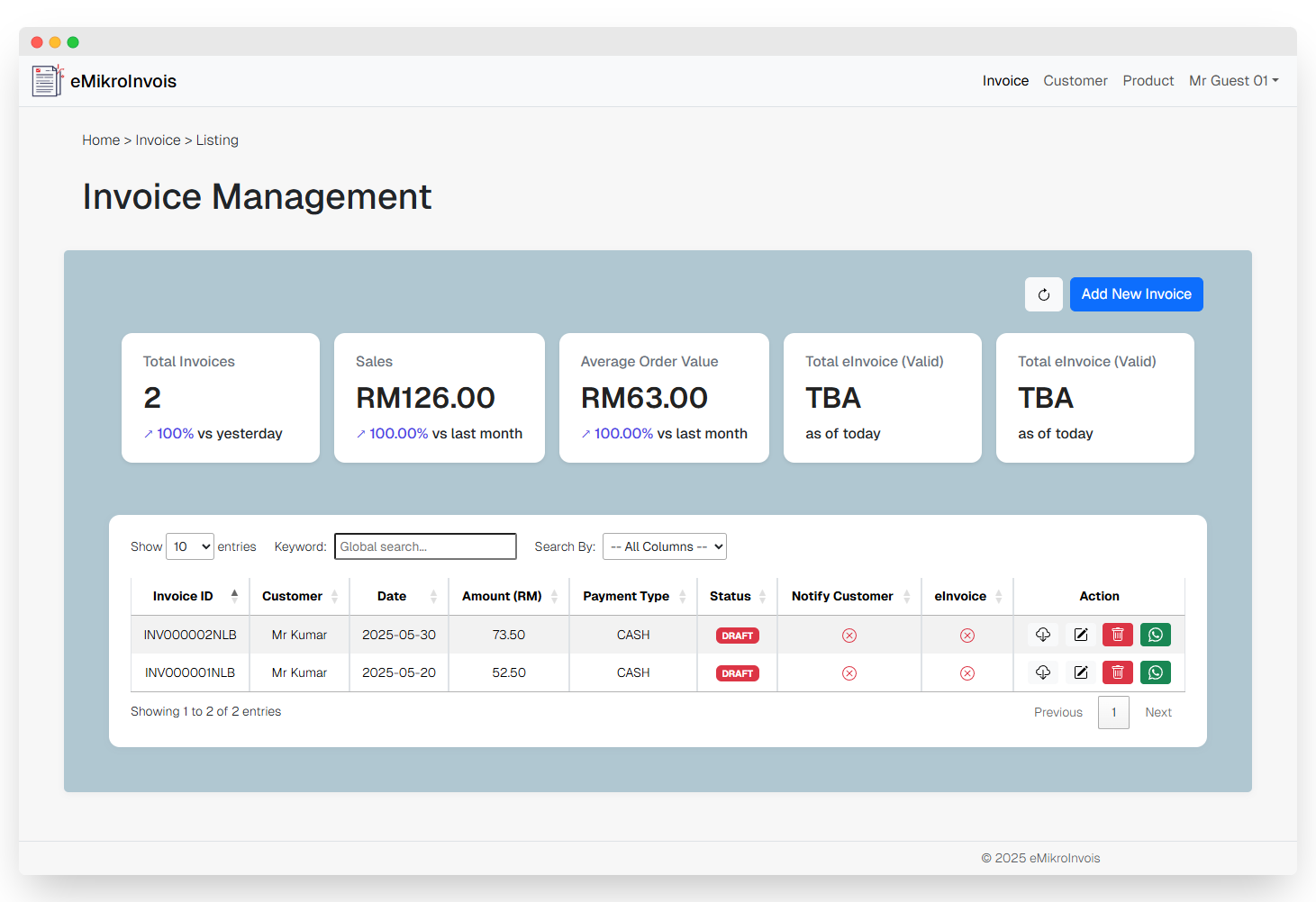 eMikroInvois dashboard